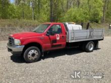 (Shrewsbury, MA) 2003 Ford F550 4x4 Flatbed Truck Runs & Moves) (Check Engine Light On, Rust Damage,