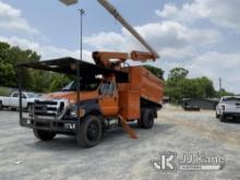 Altec LR756, Over-Center Bucket Truck mounted behind cab on 2013 Ford F750 Chipper Dump Truck Runs, 