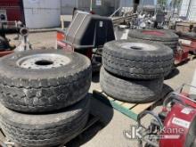 (3) Pallets with Semi Truck Tires (4) 425/65 R 22.5 (2) 445/65 R 22.5 (Used) NOTE: This unit is bein