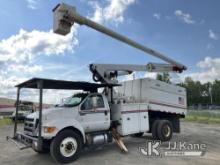 Altec LR760-E70, Over-Center Elevator Bucket Truck mounted behind cab on 2012 Ford F750 Chipper Dump