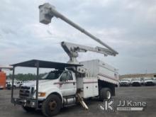 Altec LRV60-E70, Over-Center Elevator Bucket mounted behind cab on 2012 Ford F750 Chipper Dump Truck