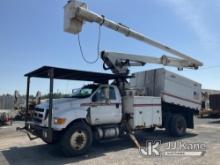 Altec LRV60-E70, Over-Center Elevator Bucket Truck mounted behind cab on 2012 Ford F750 Chipper Dump