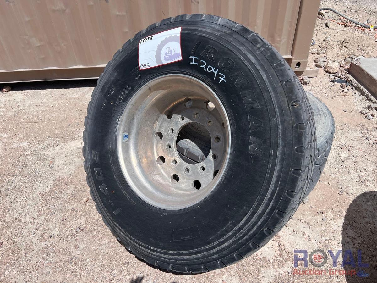 1 Unused and 1 Used 445/65R22.5 Tires on Alcoa Wheels