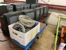 6 TV/ VHS Units With One Box Of Cables