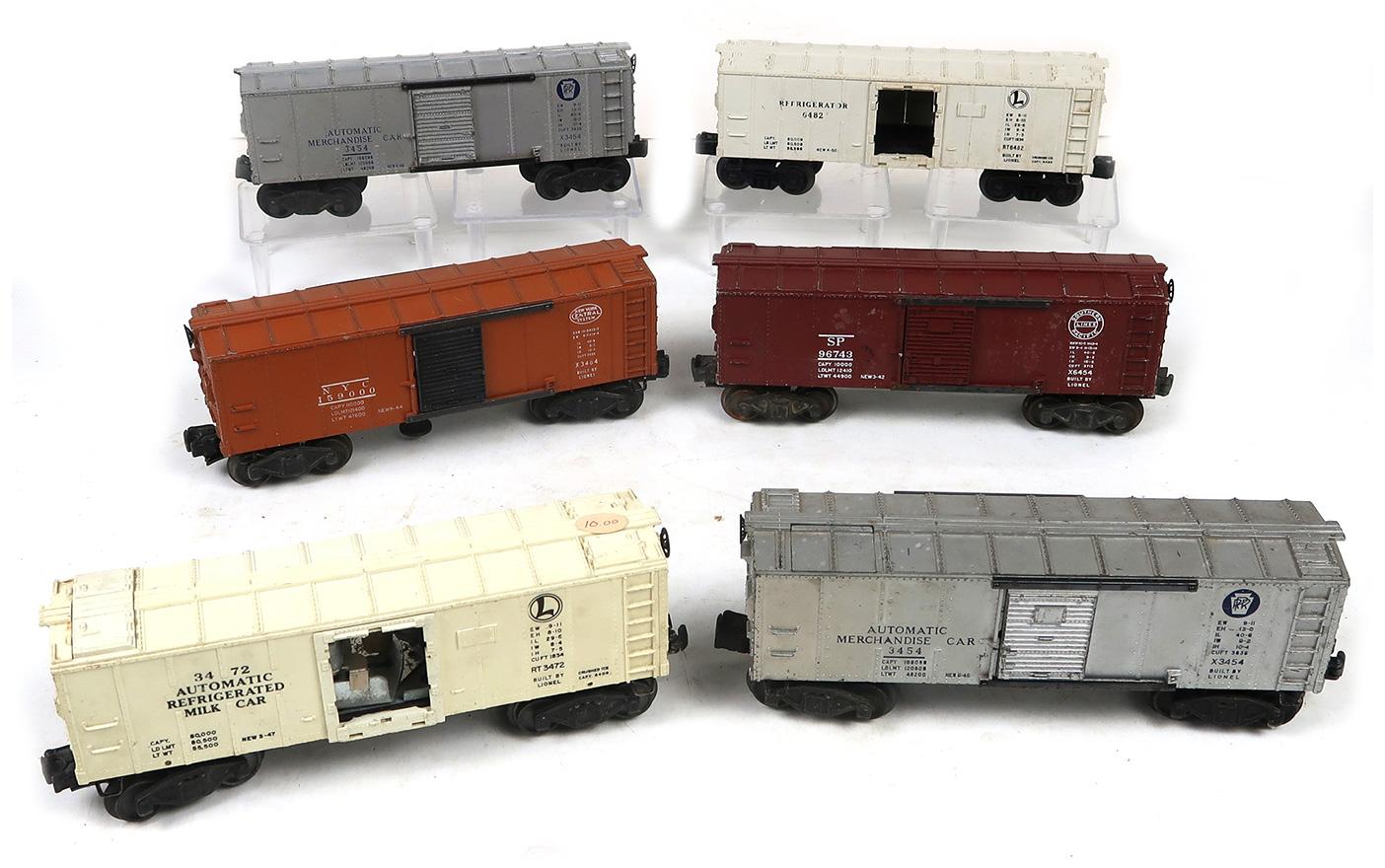 Toy Train (6), 6482 Refrigerator Car, 3454 Merchandise Car (2), 6454 Boxcar