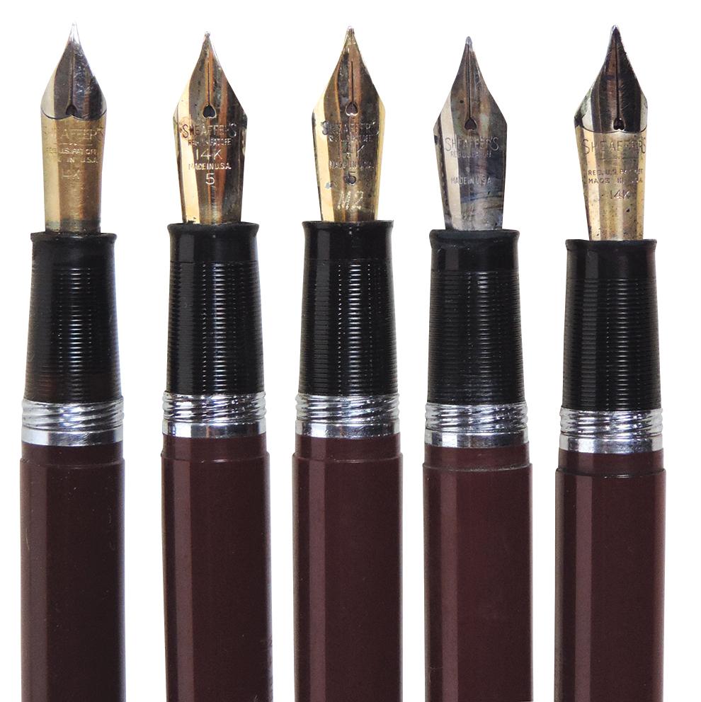 Fountain Pens (5), all Sheaffer 1950s non White Dot, 4 snorkel & a vac-fill