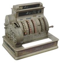 National Cash Register, nickel-plated brass #452 crank machine w/Empire pat