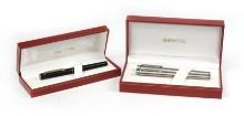 3 Sheaffer Targa Fountain Pens, All White Dots, 2 Brushed Nickel W/sterling