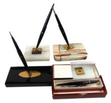 4 Parker Fountain Pen Desk Sets, An Nos 51 W/white Onyx Base, Two Variegate