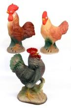 Collectibles (3) Rooster Figurines, Deville-taiwan, Unmarked/made In Japan,