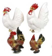 Collectibles (4) Rooster/hen Figurines, Unmarked/made In Japan, Ceramic, Go