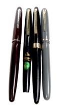 4 Fountain Pens, Waterman's Gray Barrel W/14k Nib, Eversharp Maroon Barrel