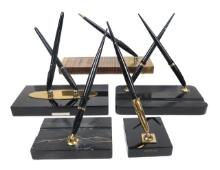 5 Sheaffer White Dot & Parker Desk Sets, A Heavy Brass & Wood W/51, Blk Gla