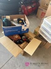 box lot of sand paper hardware and more