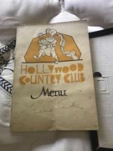 upstairs- 1935 framed Hollywood country club menu signed