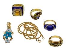 14k Yellow Gold and Enamel Jewelry Assortment