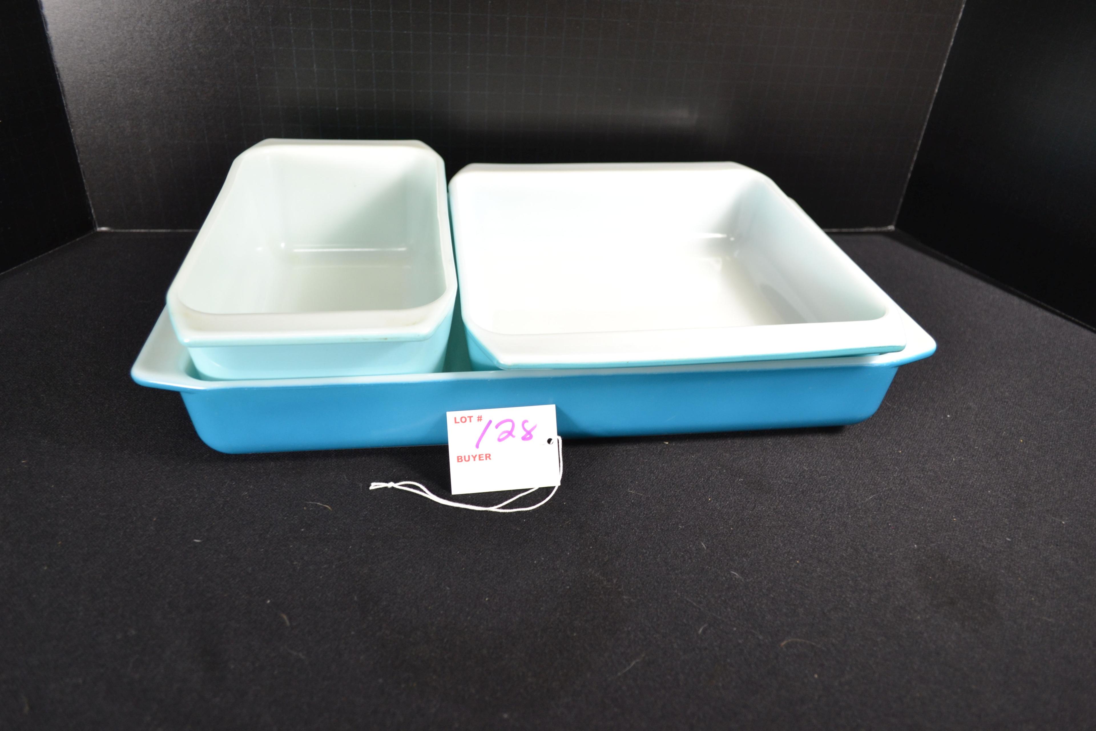 Pyrex New Horizon Bakeware Set including No. 913 Loaf Pan, No. 922 Cake Dish, and No. 933 9"x13" Obl