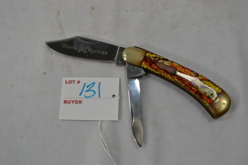 Fight'n Rooster Double Blade 4" Knife; Tiger Printed Handle