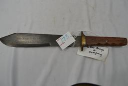 16" Brass Hand Guard, Wooden Handle, Stamped Wells Fargo Mail Knife