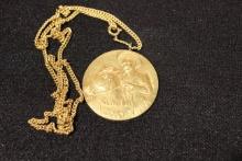 1960 Mexican Francisco "Pancho" Villa Medallion 22K 91.7% Gold on Chain