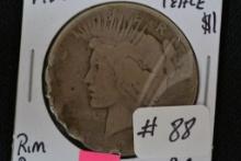 1922-D Peace Dollar; AG; Rim Bumps