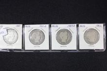 4 - Barber Half Dollars including 1900, 1911-S, 1907-D, and 1902; 4xBid