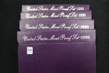 4 - United States Mint Proof Sets including 1991 (x2) and 1993 (x2); 4xBid