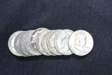 10 - 1950s Franklin Silver Half Dollars; 10xBid