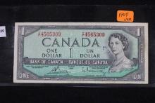 1954 Canadian One Dollar Bill; Unc.