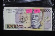 1980s? Brazilian 1000 Mil Cruzados Bill; Unc.