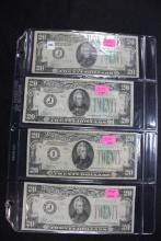 4 - 1934 Twenty Dollar Bills; Circ.; 4xBid