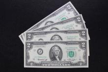 Group of 4 - 1976 Two Dollar Bills w/Consecutive SNs; Unc.