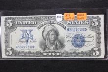 1899 Indian Chief Five Dollar Bill; Parker and Burke; Unc. 63
