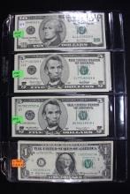 Group containing 2003 Unc. Ten Dollar Bill, 1995 and 2001 Unc. Five Dollar Bills, and 1969-A, B, C,