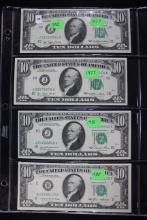 Group of 4 - Unc. Ten Dollar Bills including 1977 (x2), 1981 (x1), and 1985 (x1)