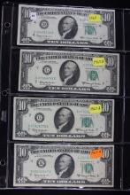 Group of 4 - Ten Dollar Bills including 1963 (x1) and 1963-A (x3); Unc.