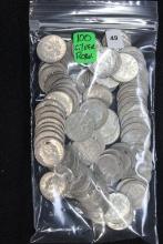 1 Lot of 100 Silver Roosevelt Dimes