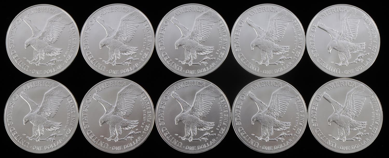 10 AMERICAN SILVER EAGLE 1 OZ SILVER DOLLAR COINS