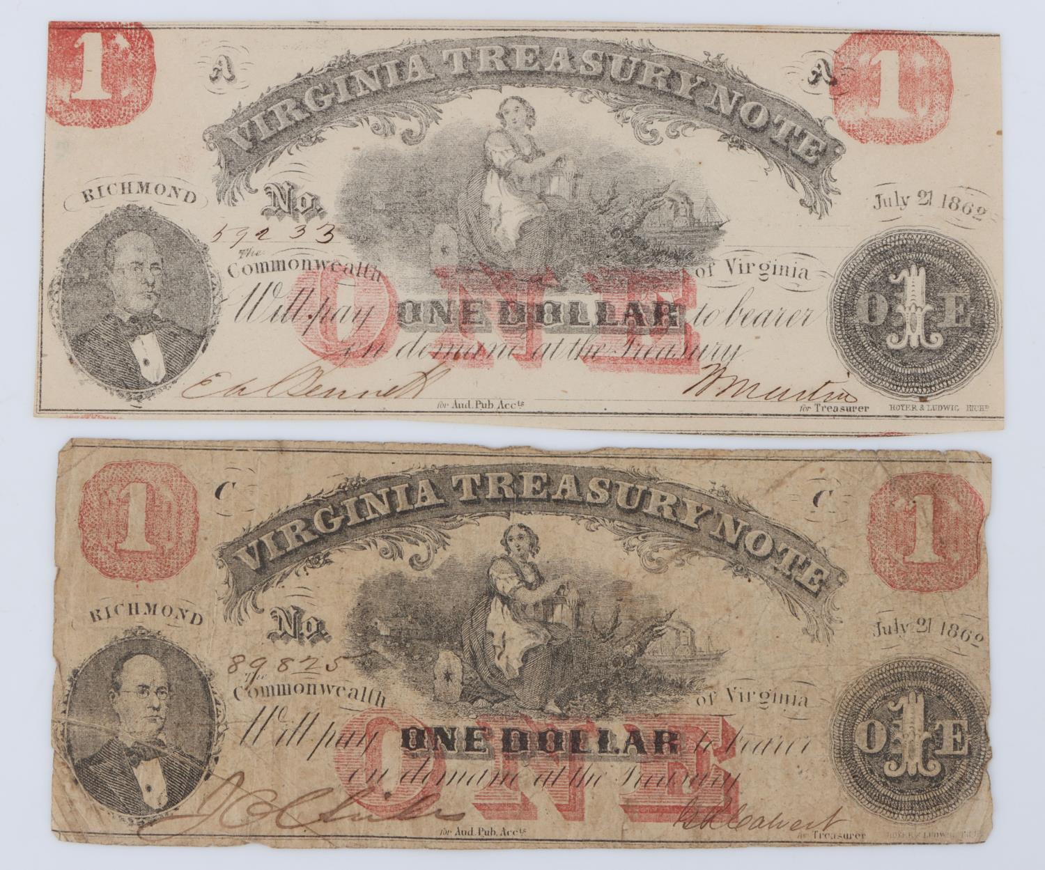 LOT OF 5 CONFEDERATE STATES OF AMERICA BANK NOTES