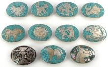 11 ALPACA SILVER TURQUOISE BELT BUCKLES