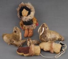 6 ANTIQUE ESKIMO INUIT NATIVE AMERICAN DOLL & SEAL