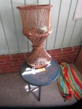 PATIO TABLE & RATTAN PLANT STAND