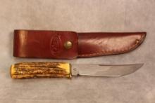 1988 CASE FIXED BLADE 523-5 STAG HANDLE BRASS END CAP