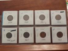 1858,60,61,62,64,65,66,67 INDIAN HEAD CENTS AG-XF