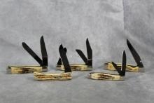 FIVE (5) 2017 CASE BONE STAG KNIVES