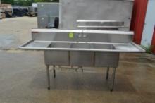 90"x30"x45" 3 Compartment Sink with Left and Right Drainboards