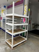 Pallet Based Metal Shelving Unit W/ Wooden Shelves