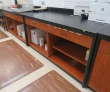 steel framed pressed wood counter top cabinet with 2  drawers each open shelving at bottom 36" x ...