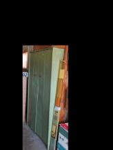 Vintage bi-fold door metal cabinet, Olive Green, 67"Hx 36"Wx 21"D