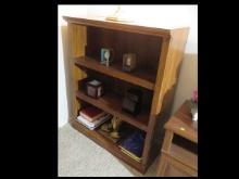 Wood shelf unit 44"Hx36"Wx14"D contents included